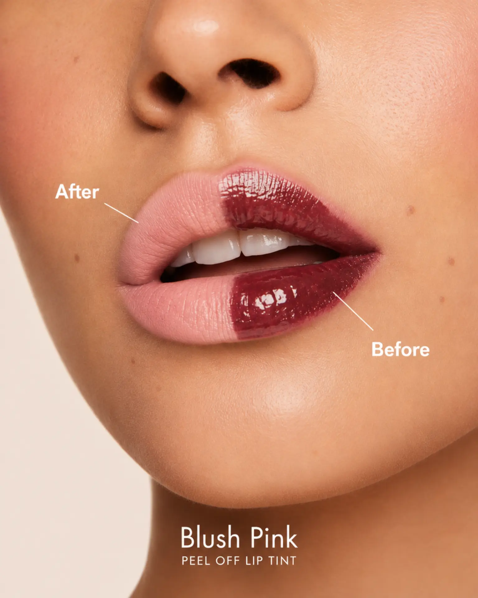 Before and after: Blush Pink Peel-Off Lip Tint