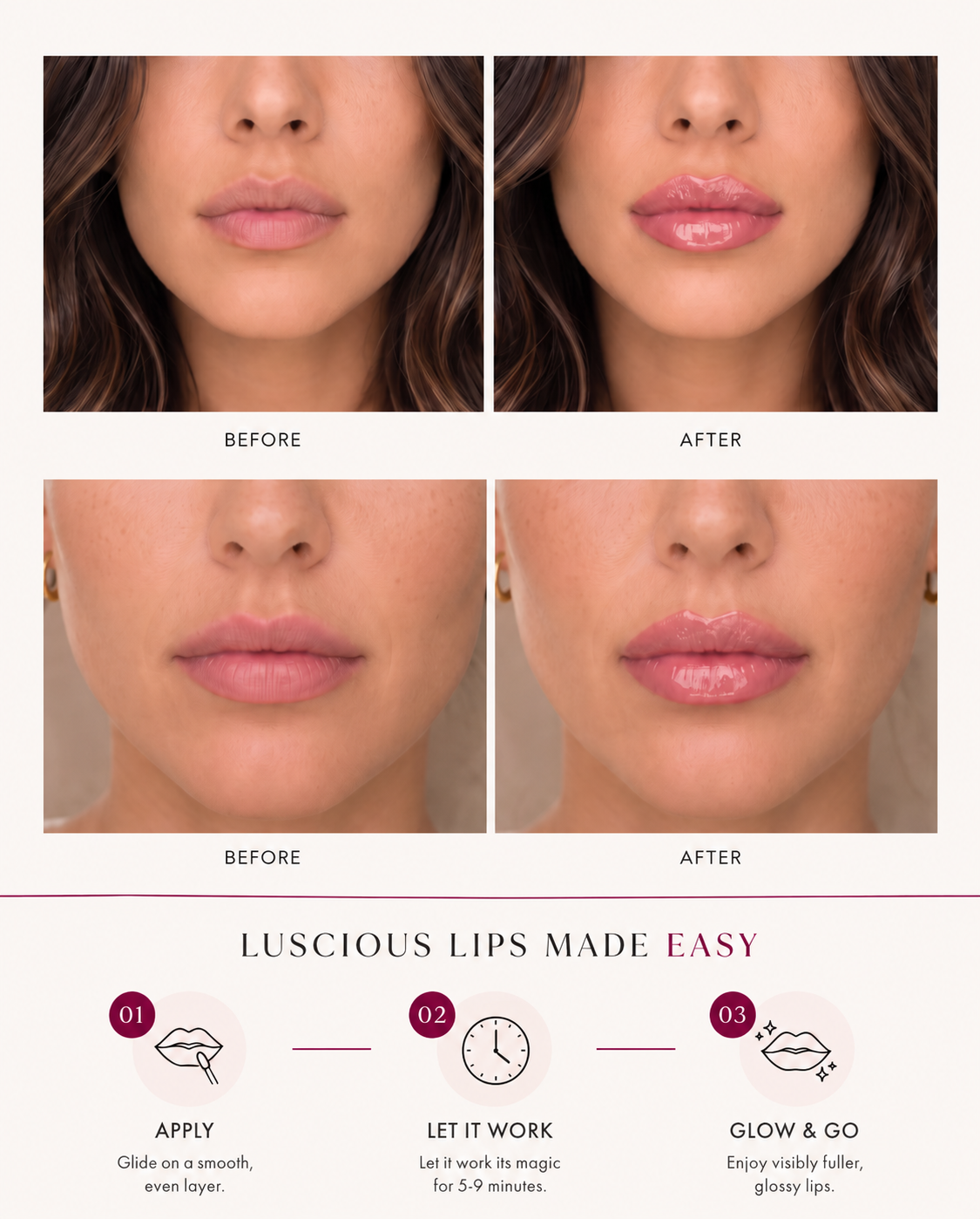 Before and after results and easy 3-step application guide